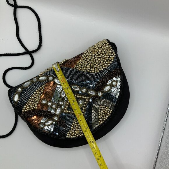 Towanny Vintage Black Sequin Beaded Embellished Handbag Crossbody - Picture 8 of 8